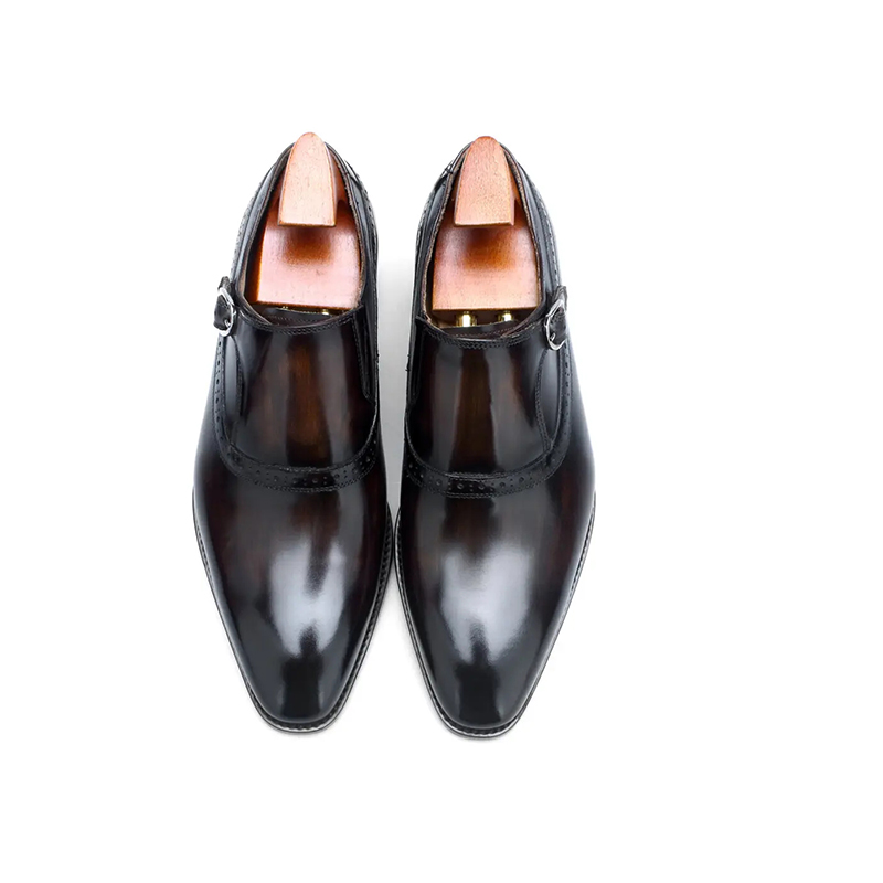 PAKERBONT Dark Brown Plain Toe Double Monk Luxury Shoes G8-B522