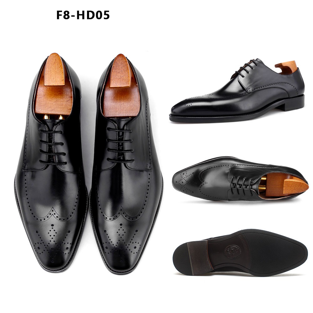 PAKERBONT Wingtip Derby Men's Genuine Leather Handmade Shoes F8-HD05